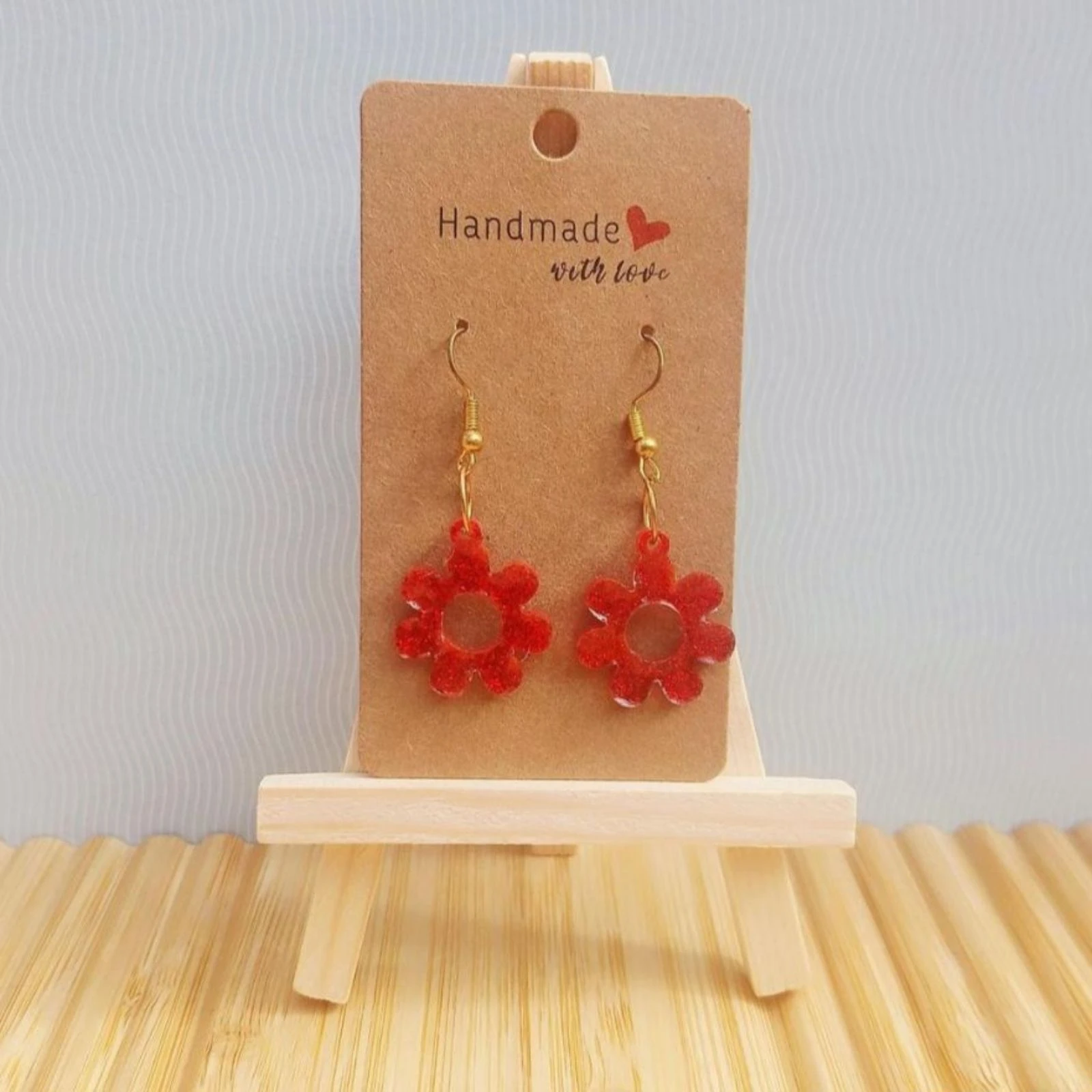 Boucles d'oreilles fleurs rouges 